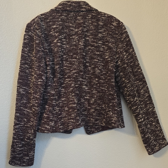 Ann Taylor Sz 12 Tweed Cropped Blazer - Burgandy and Cream - Picture 5 of 7